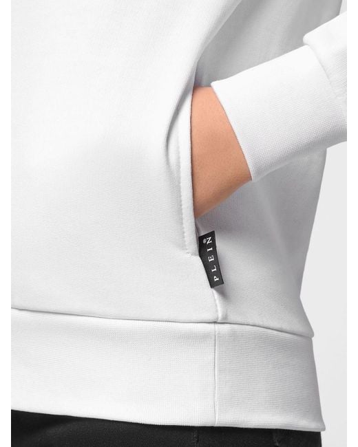 Philipp Plein White Contrast Logo Jersey Hoodie With Pouch Pockets