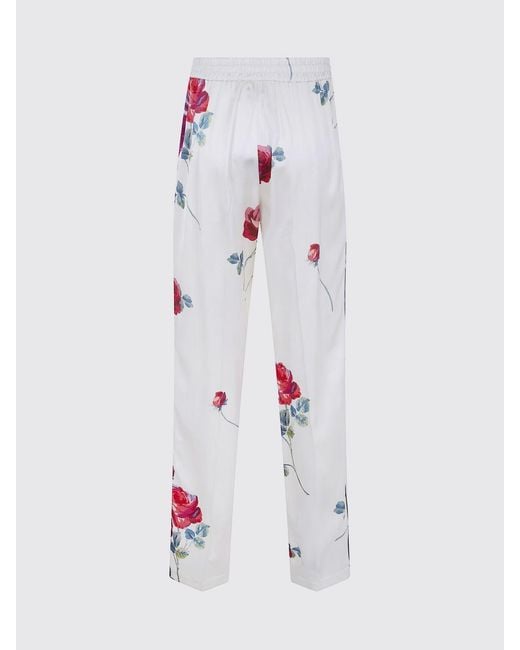 N°21 White Straight Cotton Blend Trousers With Floral Print