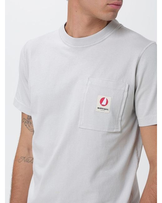 Murphy & Nye White Slim Fit Cotton T-Shirt With Patch Pocket And Logo for men