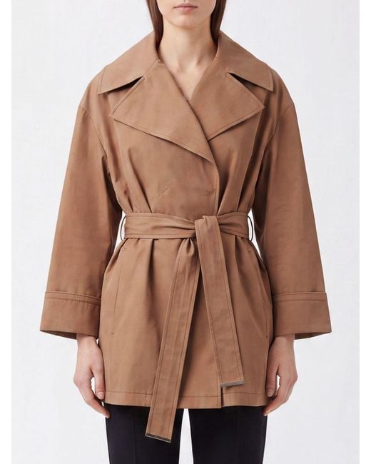 Herno Natural Short Cotton Gabardine Trench Coat With A Tie-Waist Belt