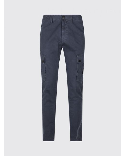 Stone Island Blue Stretch Organic Cotton Cargo Trousers With Compass Logo for men