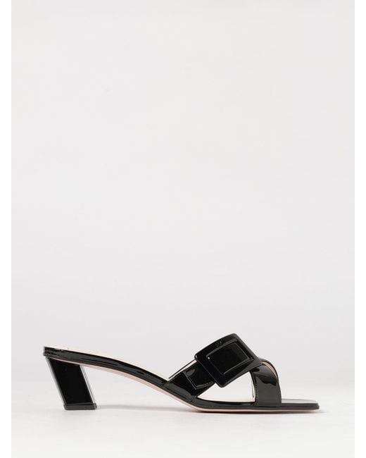 Roger Vivier Black Belle Vivier Patent Leather Mules