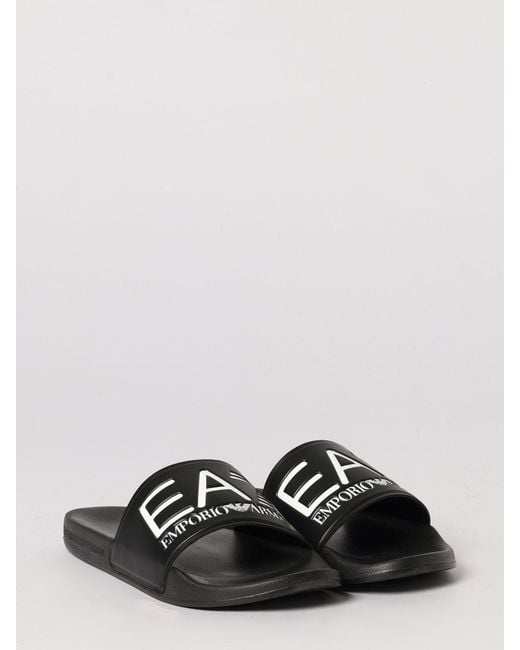 EA7 White Rubber Sliders With Logo Print for men