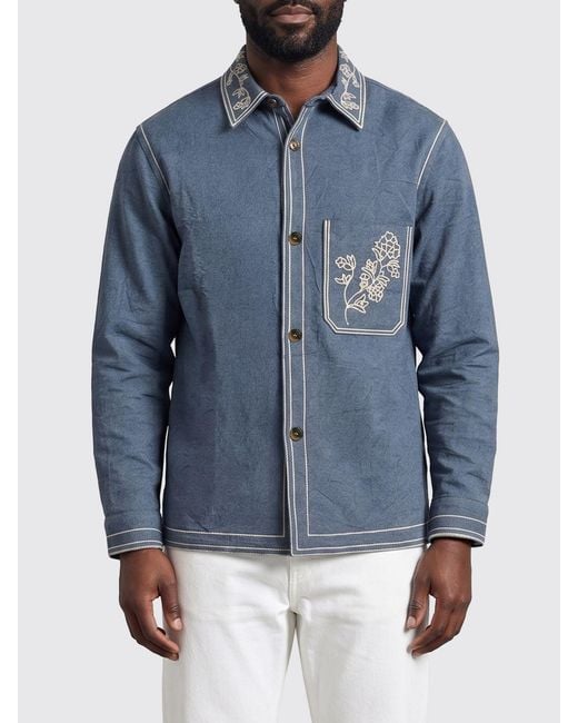Isabel Marant Blue Embroidered Cotton Rudy Overshirt for men