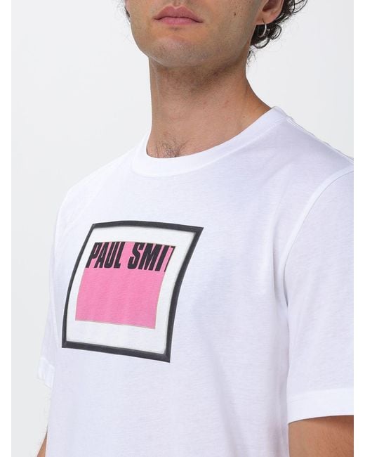 Paul Smith White Organic Cotton Crewneck T-Shirt With Logo Print for men