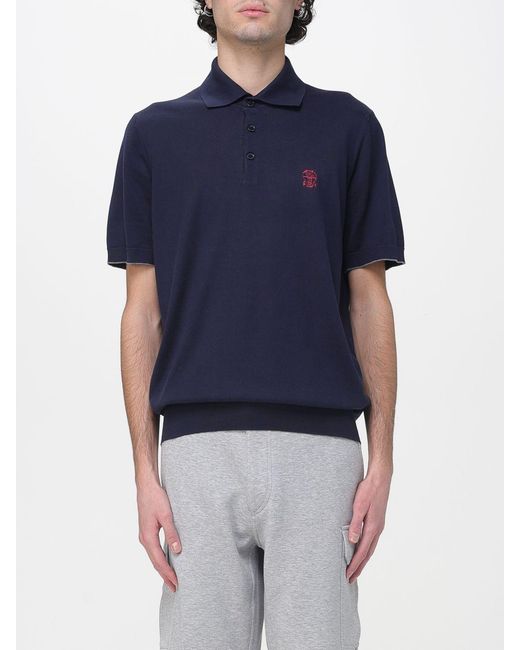 Brunello Cucinelli Blue Cotton Logo Polo Shirt for men