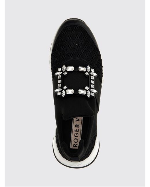 Roger Vivier Black Viv' Run Crochet Knit And Neoprene Sneakers With Jewel Buckle