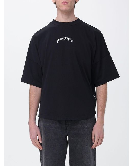 Palm Angels Black Cotton T-Shirt With Logo for men