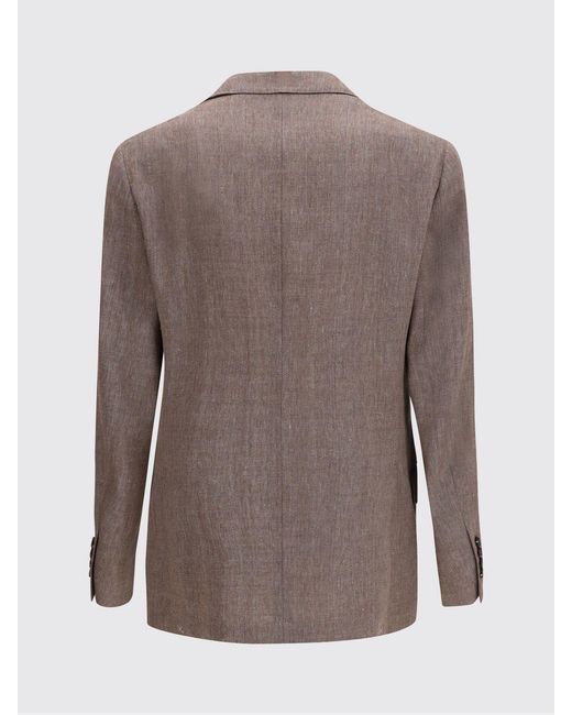 Brunello Cucinelli Brown Double-Breasted Linen And Virgin Wool Blend Blazer for men