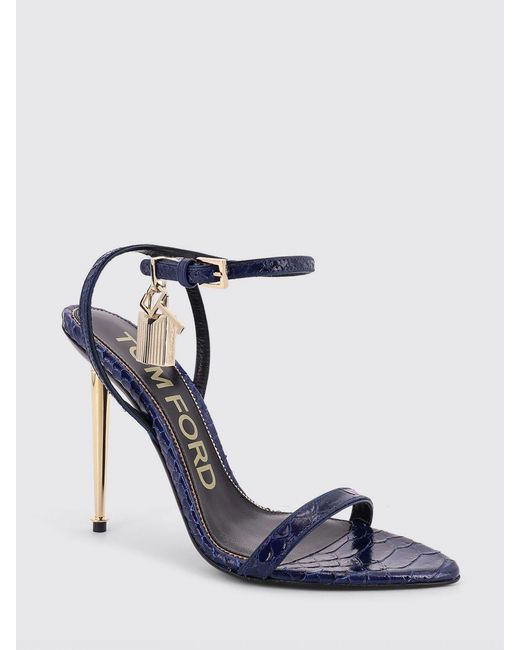 Tom Ford Blue Padlock Crocodile Print Leather Sandals