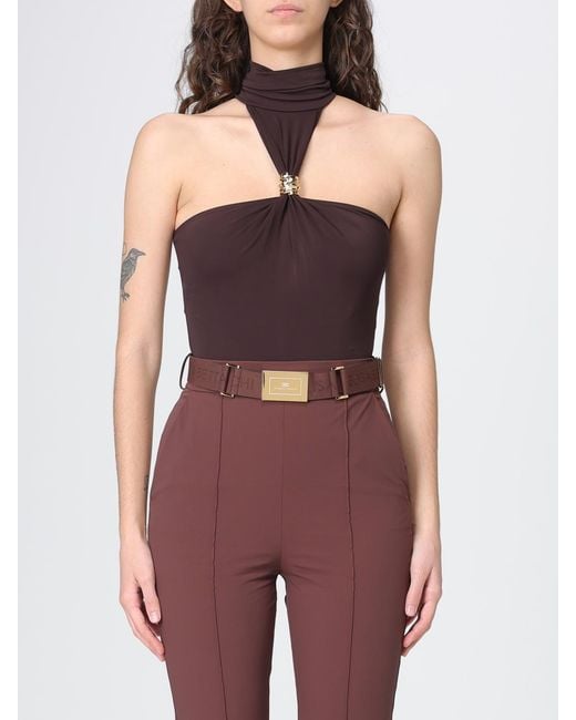 Elisabetta Franchi Purple Cut-Out Viscose Bodysuit Top
