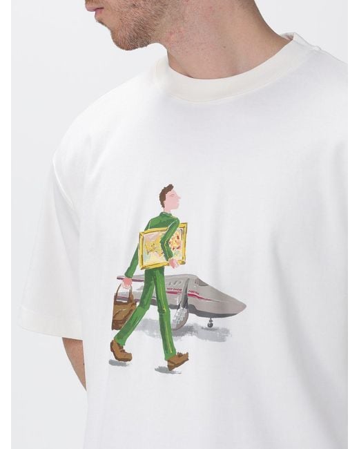 Drole de Monsieur White Printed Cotton T-Shirt for men