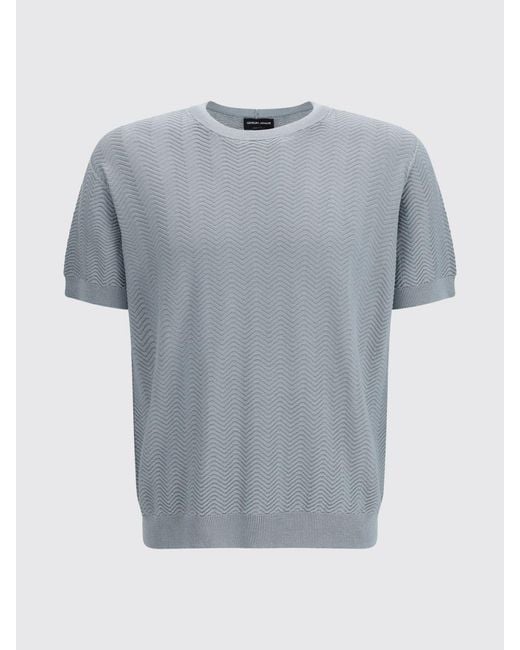 Giorgio Armani Gray Cotton Blend Crew Neck Sweater for men