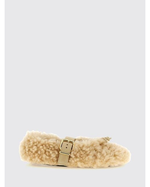 Marni Natural Shearling Mary Jane Ballerina Flats With Adjustable Strap