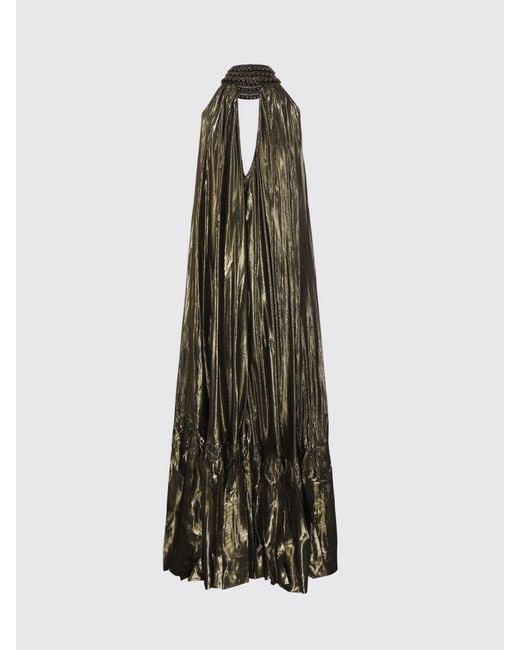 Mes Demoiselles Gray Long Halter Neck Lurex Gown With Beaded Embellishments