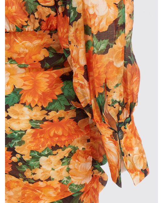 Pinko Orange Floral Print Voile Mini Dress