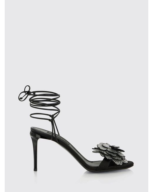 Philipp Plein Black Suede Stiletto Heel Sandals With Crystal Flower