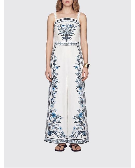 Farm Rio White Floral Print Linen Wide-Leg Jumpsuit