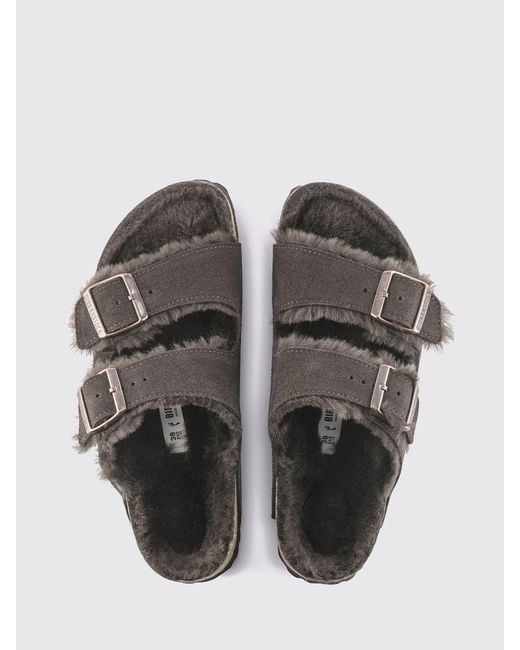 Birkenstock Brown Arizona Suede Sandals With Shearling Lining And Buckles