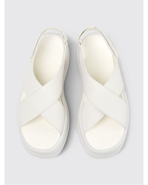 Camper White Pelotas Flota Up Grained Leather Sandals