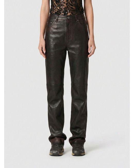 Golden Goose Deluxe Brand Black Straight Leather Trousers