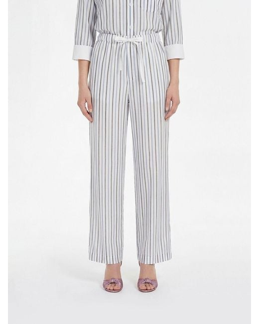 Semicouture Blue Lidia Striped Cotton And Silk Trousers