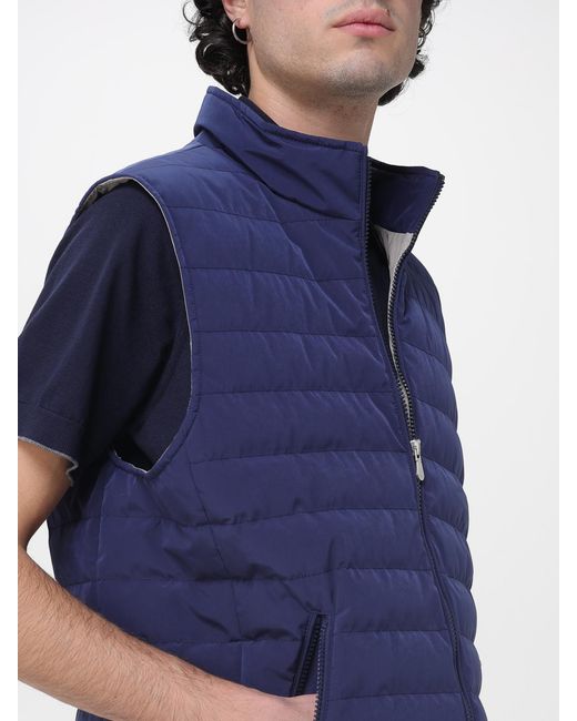 Brunello Cucinelli Blue Padded Polyester Vest for men