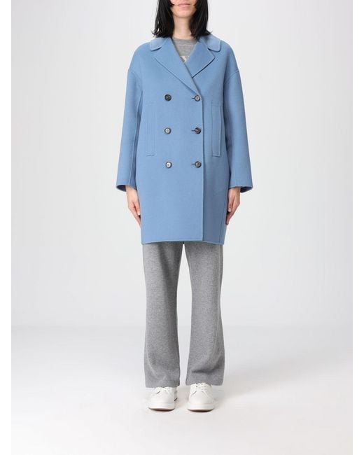 Max Mara Blue Double-Breasted Coat