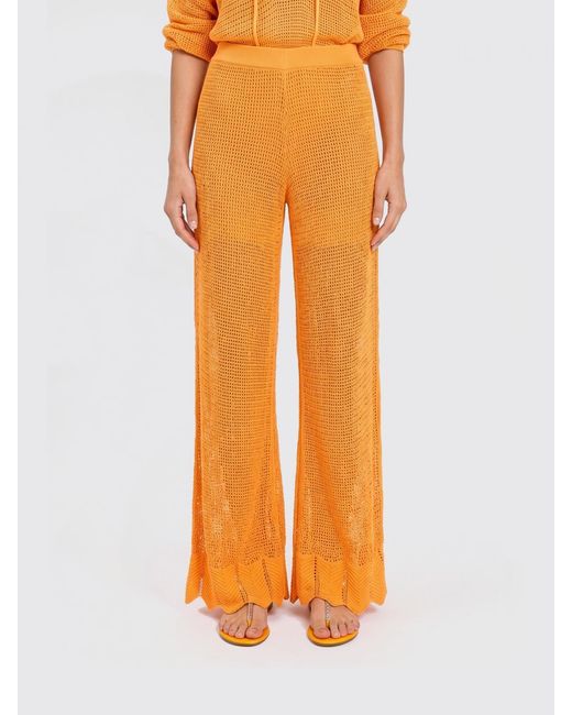 Twinset Orange Cotton Blend Palazzo Trousers