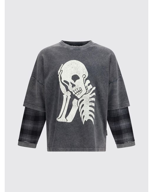 Palm Angels Gray Printed Stretch Cotton T-Shirt for men