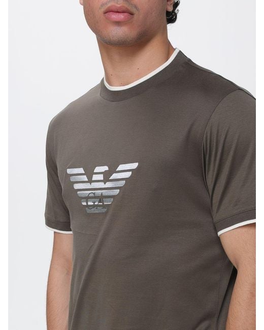 Emporio Armani Gray Cotton Blend T-Shirt With Logo for men