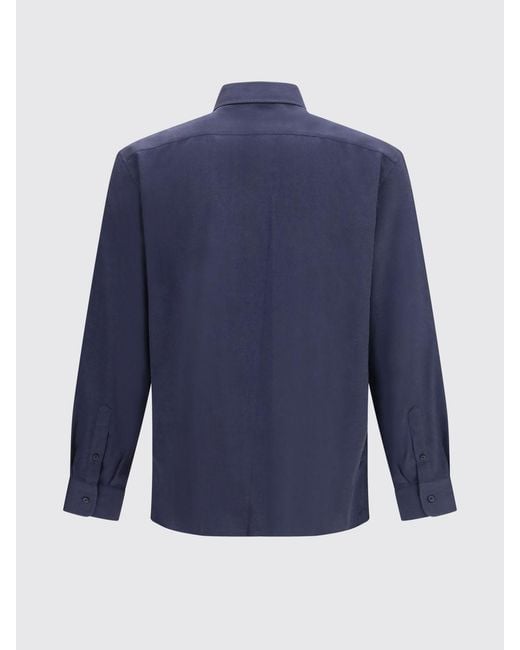 Brunello Cucinelli Blue French Collar Cotton Shirt With Long Sleeves for men