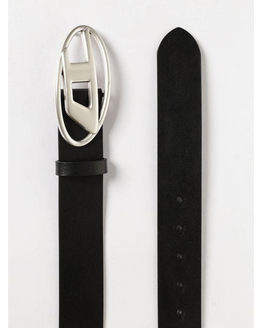 DIESEL Gray B-1Dr Oval D Leather Belt for men