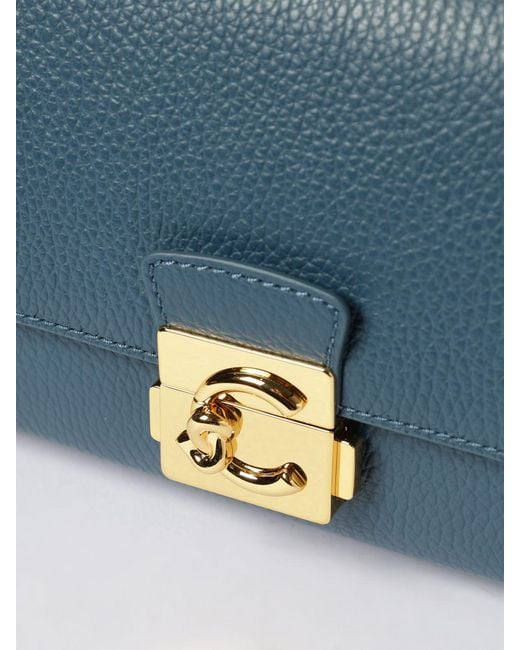 Coccinelle Blue C-Me Lock Medium Grained Leather Bag