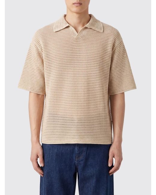 Auralee Blue Cotton And Silk Knit Polo Shirt for men
