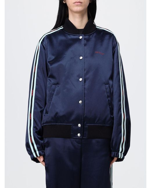 Off-White c/o Virgil Abloh Blue Satin Bomber Jacket