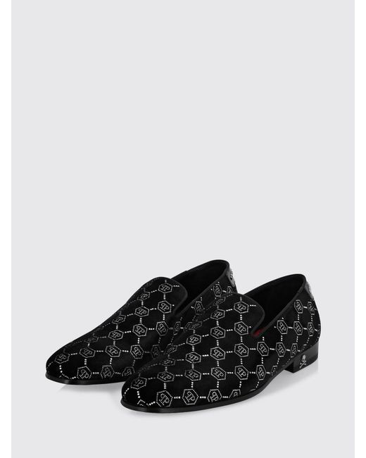 Philipp Plein White Velvet Loafers With Rhinestone Hexagon for men