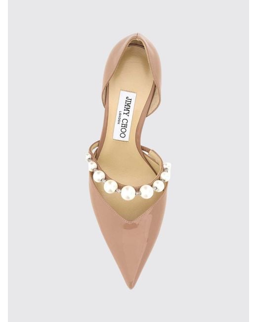 Jimmy Choo Natural Aurelie Patent Leather Pumps With Pearls And Stiletto Heel