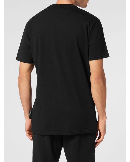 Philipp Plein Black Cotton T-Shirt With Rhinestones for men