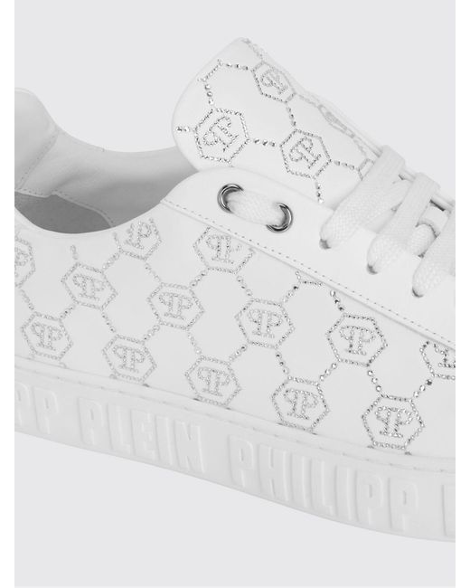 Philipp Plein White Carson Leather Sneakers With Rhinestone Hexagon for men