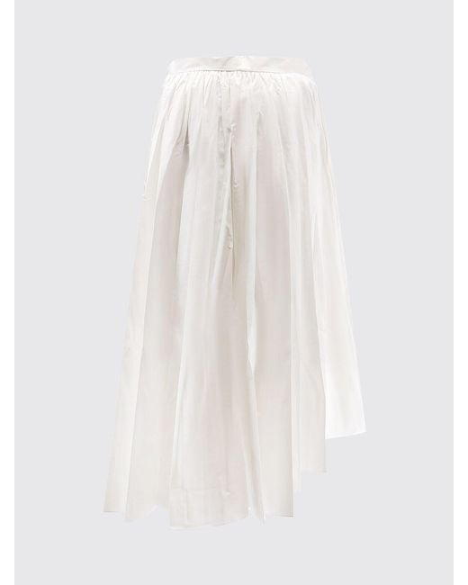 Self-Portrait White Pleated Cotton Asymmetric Skirt