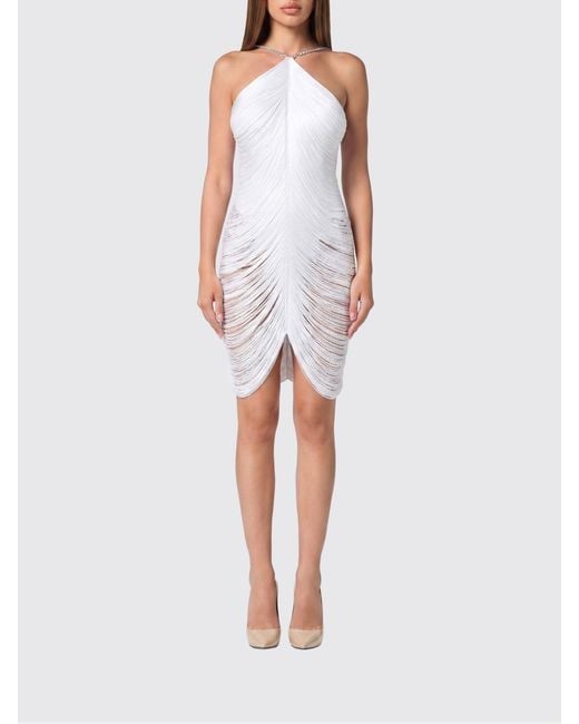 Philipp Plein White Mini Dress With Fringes