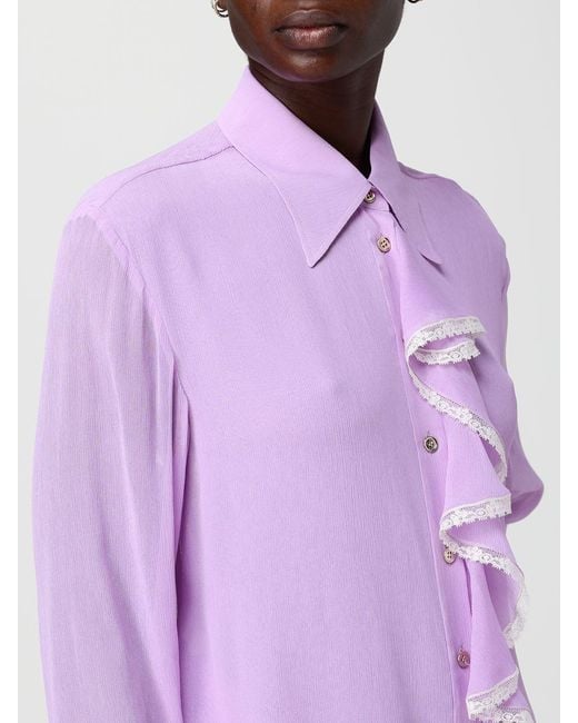 Alberta Ferretti Purple Silk Shirt With Ruffles