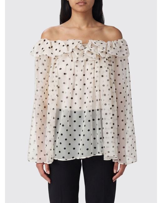 Blusa De Tul Con Lunares, Volantes Y Cuello Barco MSGM de color Natural