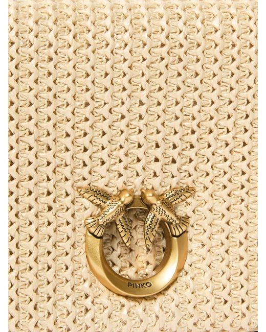 Pinko Natural Love Bag Click Soft Horizontal Classic Raffia Clutch