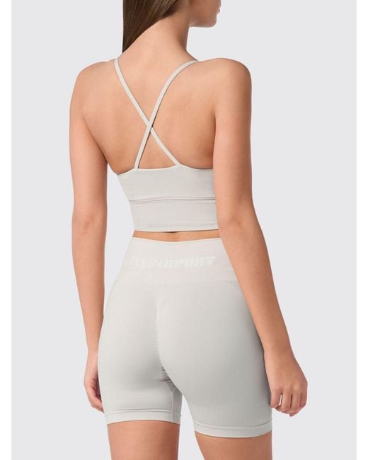 Philipp Plein White Cropped Sports Bralette Top With Criss-Cross Straps