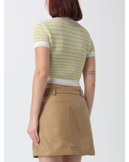 Casablanca Natural Striped Cropped Cotton Knit Polo Shirt