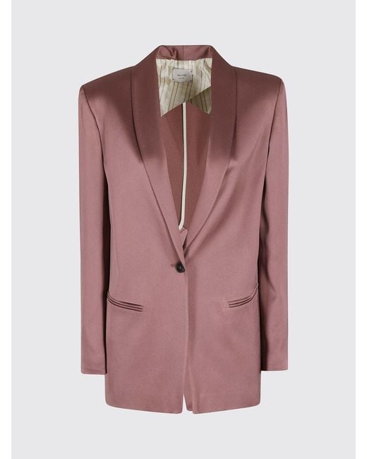Alysi Purple Single-Breasted Satin Blazer