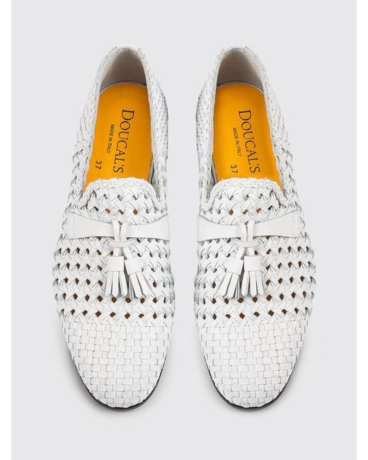 Doucal's White Woven Leather Loafers