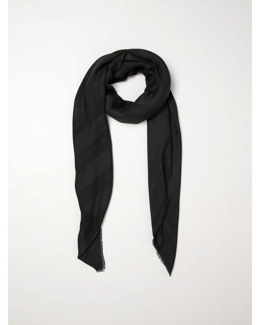 Elisabetta Franchi Black Viscose Blend Scarf With Jacquard Logo